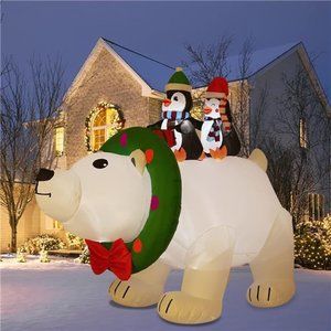 8FT  Christmas Inflatable Polar Bear Decorations Outdoor With Led Lights